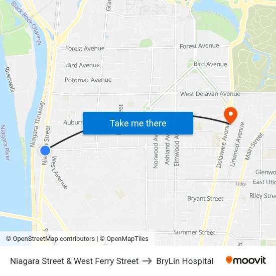 Niagara Street & West Ferry Street to BryLin Hospital map