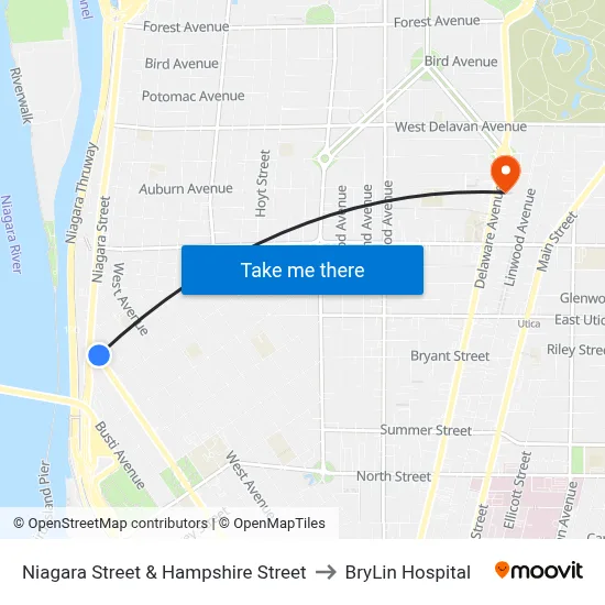 Niagara Street & Hampshire Street to BryLin Hospital map