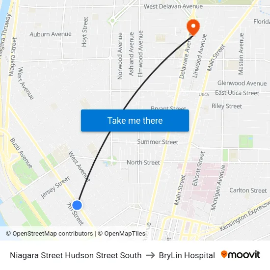 Niagara Street & Hudson Street to BryLin Hospital map