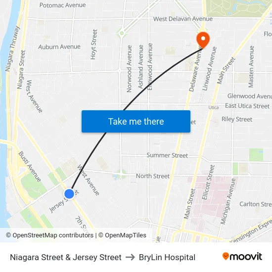 Niagara Street & Jersey Street to BryLin Hospital map
