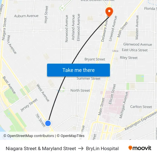 Niagara Street & Maryland Street to BryLin Hospital map
