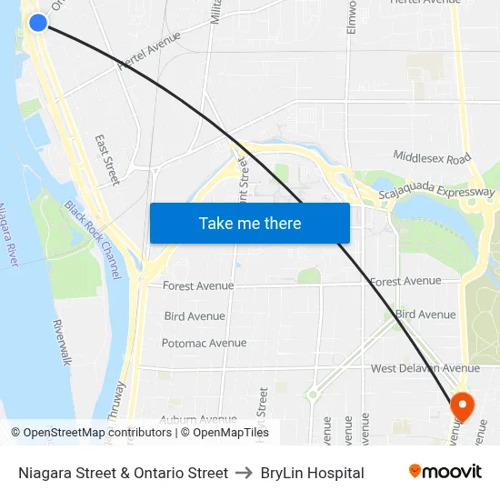 Niagara Street & Ontario Street to BryLin Hospital map