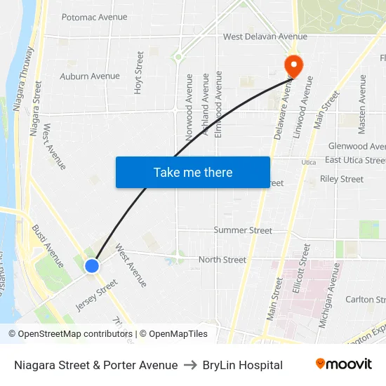 Niagara Street & Porter Avenue to BryLin Hospital map