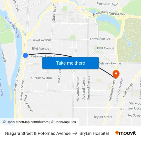 Niagara Street & Potomac Avenue to BryLin Hospital map