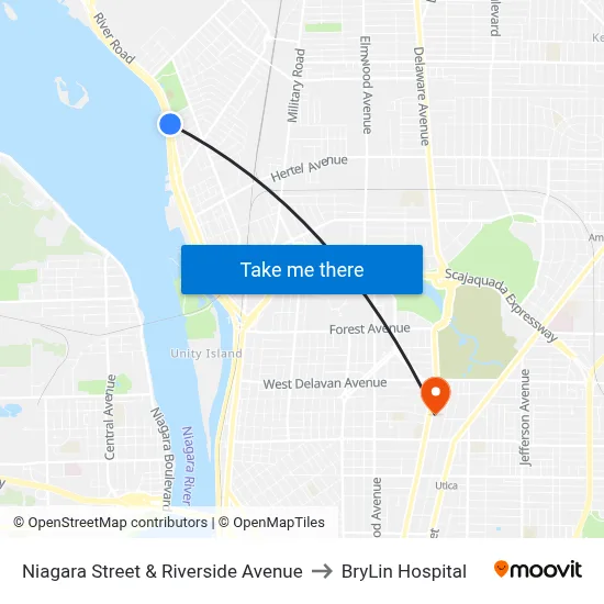 Niagara Street & Riverside Avenue to BryLin Hospital map