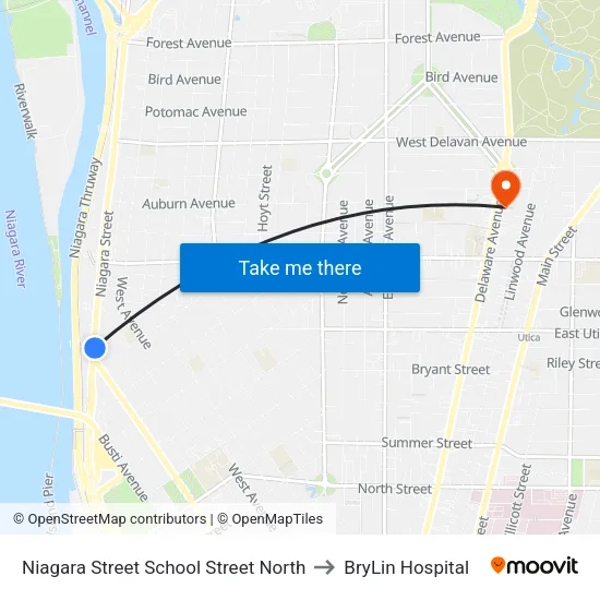 Niagara Street School Street North to BryLin Hospital map