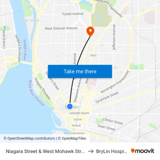 Niagara Street & West Mohawk Street to BryLin Hospital map