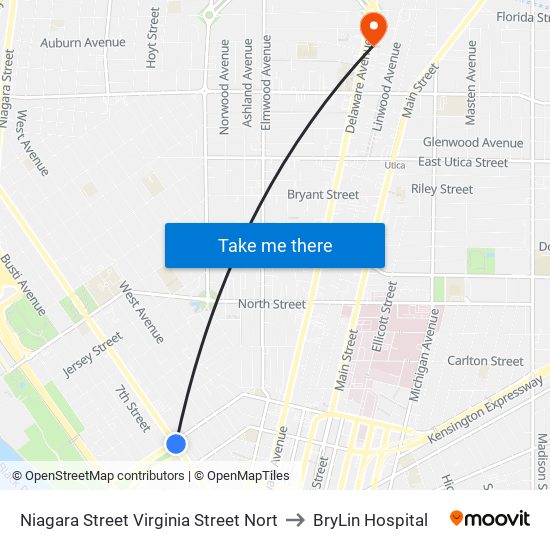 Niagara Street Virginia Street Nort to BryLin Hospital map