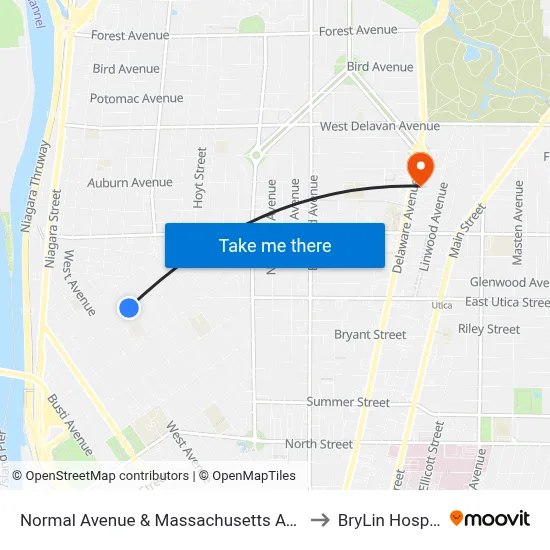 Normal Avenue & Massachusetts Avenue to BryLin Hospital map