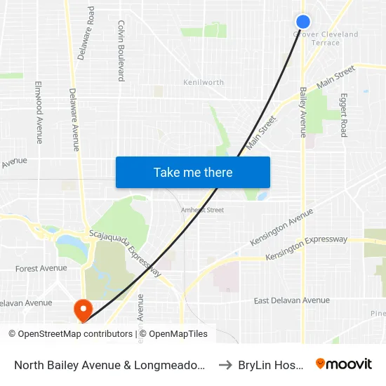 North Bailey Avenue & Longmeadow Road to BryLin Hospital map