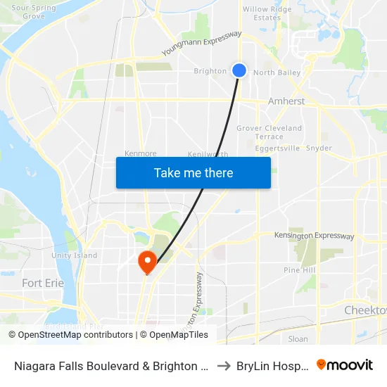 Niagara Falls Boulevard & Brighton Road to BryLin Hospital map