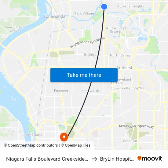 Niagara Falls Boulevard Creekside D to BryLin Hospital map