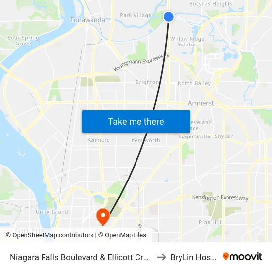 Niagara Falls Boulevard & Ellicott Creek Road to BryLin Hospital map