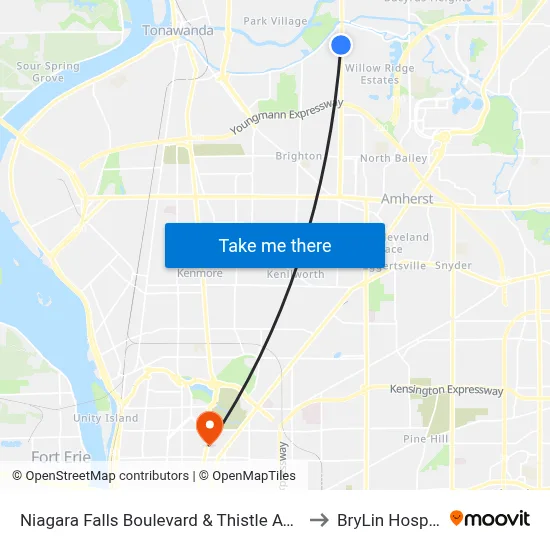 Niagara Falls Boulevard & Thistle Avenue to BryLin Hospital map