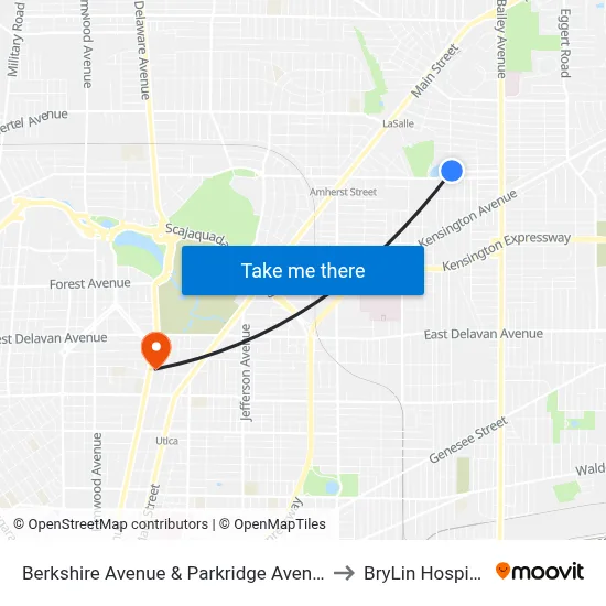 Berkshire Avenue & Parkridge Avenue to BryLin Hospital map