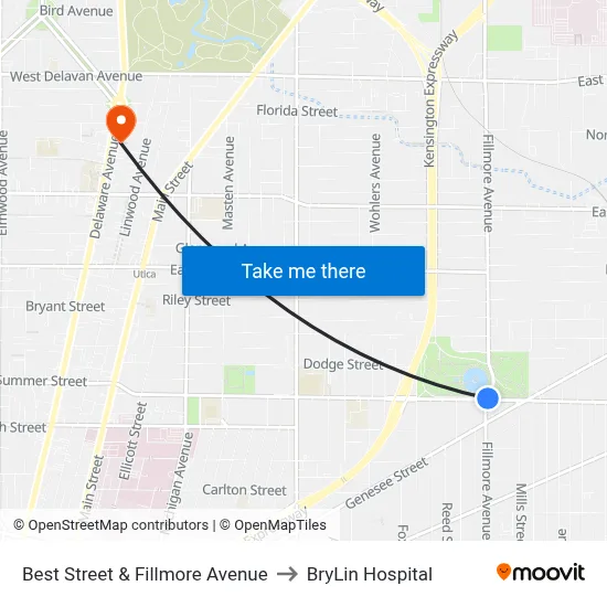 Best Street & Fillmore Avenue to BryLin Hospital map