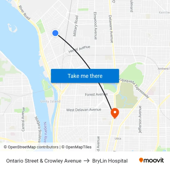 Ontario Street & Crowley Avenue to BryLin Hospital map