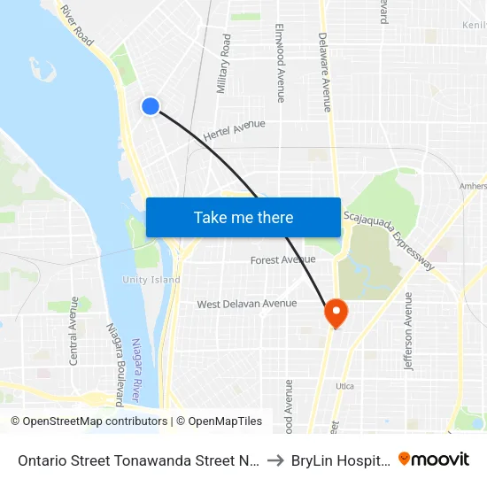 Ontario Street & Tonawanda Street to BryLin Hospital map