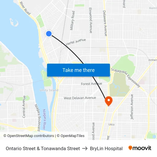 Ontario Street & Tonawanda Street to BryLin Hospital map