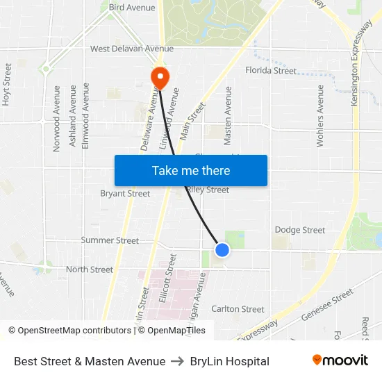 Best Street & Masten Avenue to BryLin Hospital map