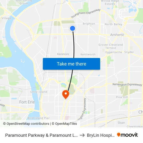 Paramount Parkway & Paramount Loop to BryLin Hospital map