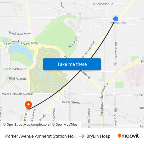 Parker Avenue Amherst Station North to BryLin Hospital map