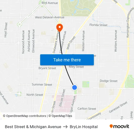 Best Street & Michigan Avenue to BryLin Hospital map