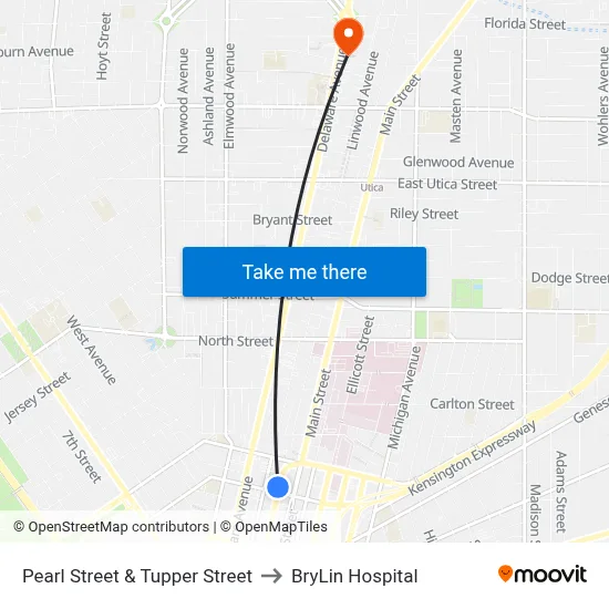 Pearl Street & Tupper Street to BryLin Hospital map