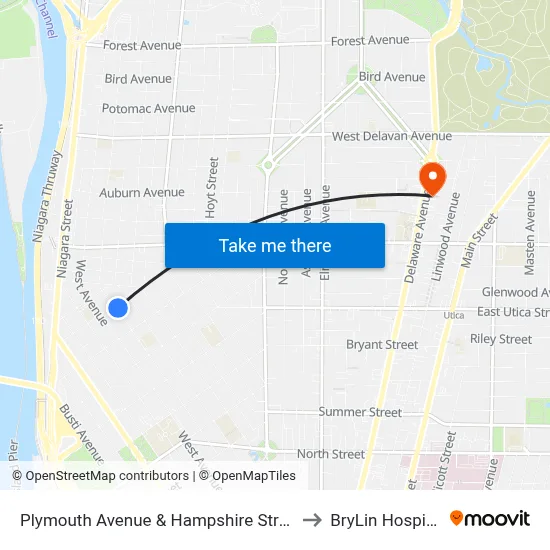 Plymouth Avenue & Hampshire Street to BryLin Hospital map