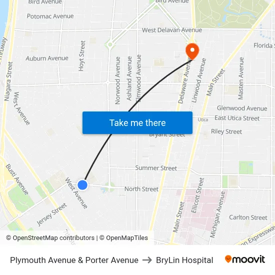 Plymouth Avenue & Porter Avenue to BryLin Hospital map