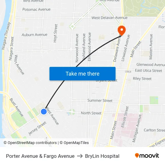 Porter Avenue & Fargo Avenue to BryLin Hospital map