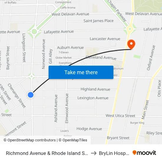 Richmond Avenue & Rhode Island Street to BryLin Hospital map