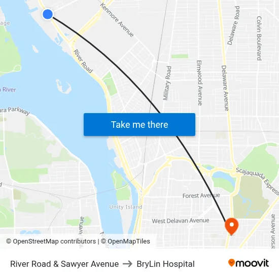 River Road & Sawyer Avenue to BryLin Hospital map
