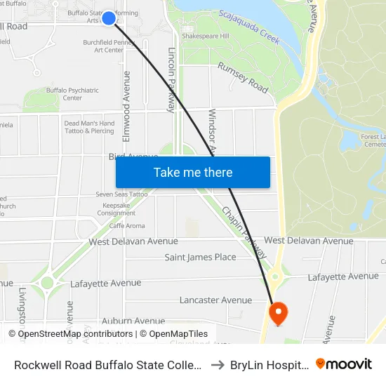 Rockwell Road Buffalo State College to BryLin Hospital map
