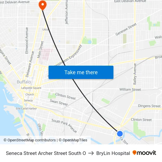 Seneca Street Archer Street South O to BryLin Hospital map