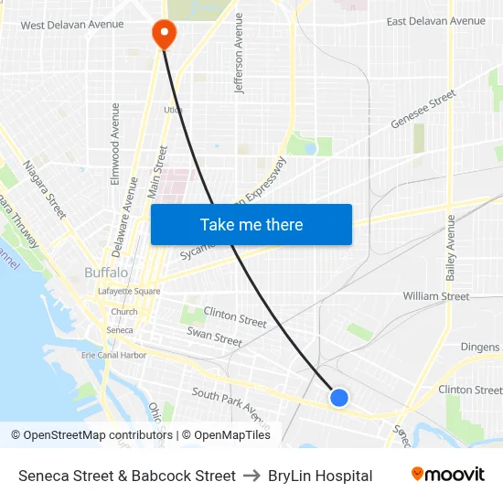 Seneca Street & Babcock Street to BryLin Hospital map