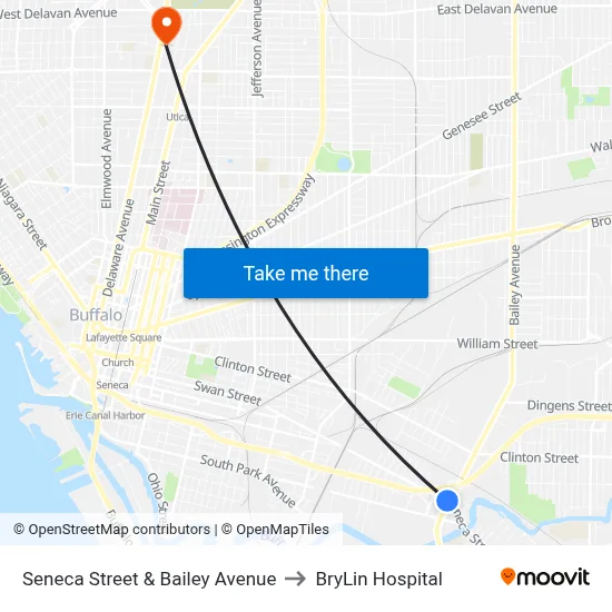 Seneca Street & Bailey Avenue to BryLin Hospital map