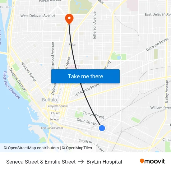 Seneca Street & Emslie Street to BryLin Hospital map