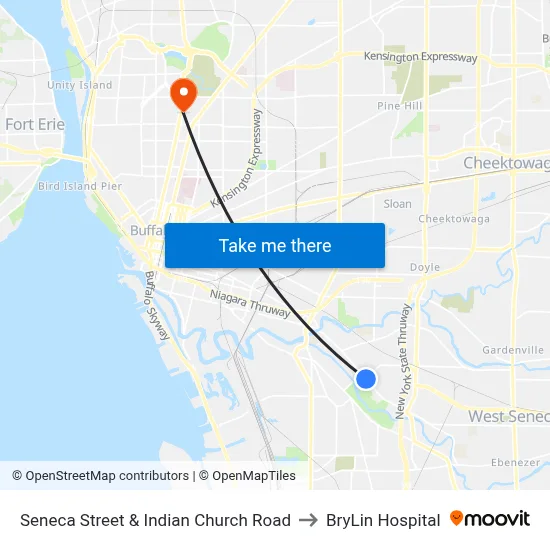 Seneca Street & Indian Church Road to BryLin Hospital map