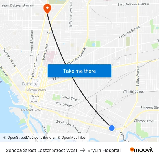 Seneca Street Lester Street West to BryLin Hospital map