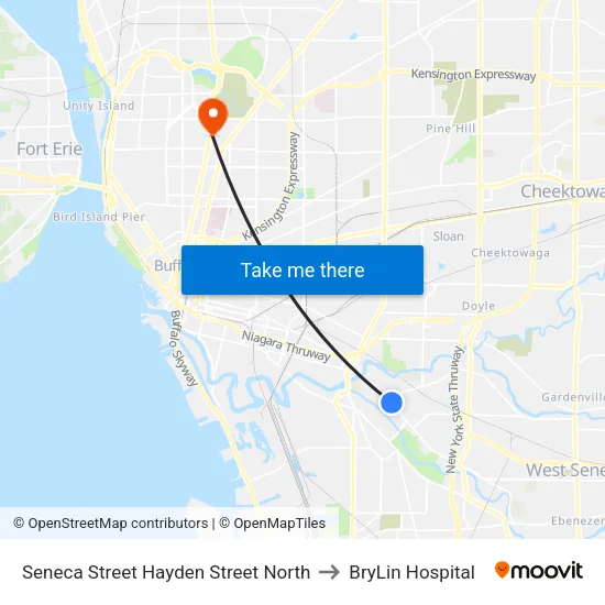 Seneca Street & Hayden Street to BryLin Hospital map