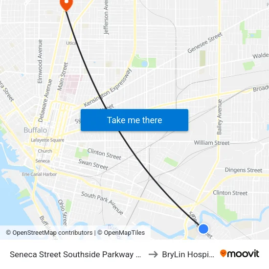 Seneca Street Southside Parkway Sou to BryLin Hospital map