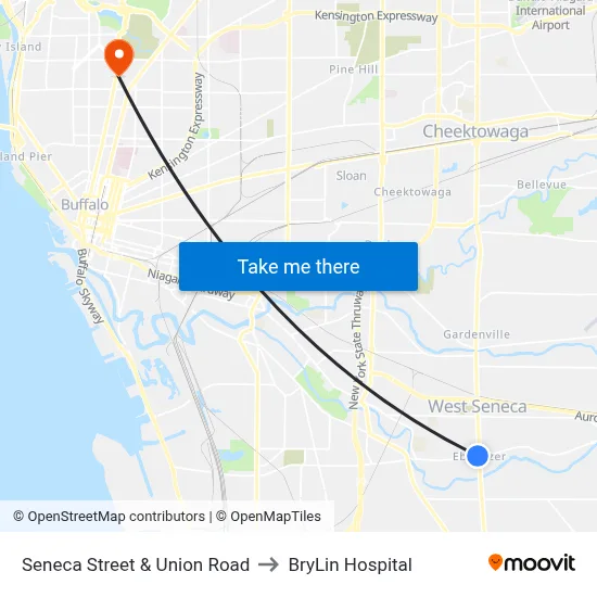 Seneca Street & Union Road to BryLin Hospital map