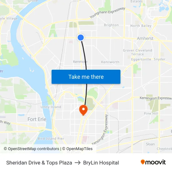 Sheridan Drive & Tops Plaza to BryLin Hospital map