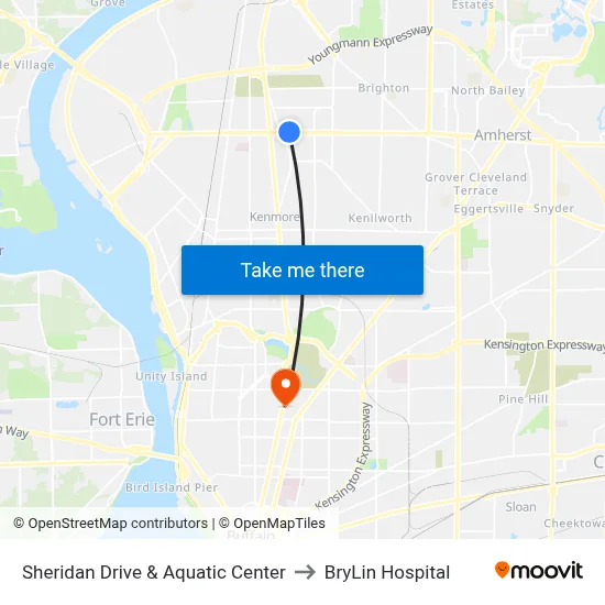 Sheridan Drive & Aquatic Center to BryLin Hospital map