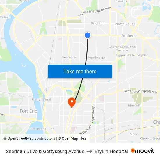 Sheridan Drive & Gettysburg Avenue to BryLin Hospital map