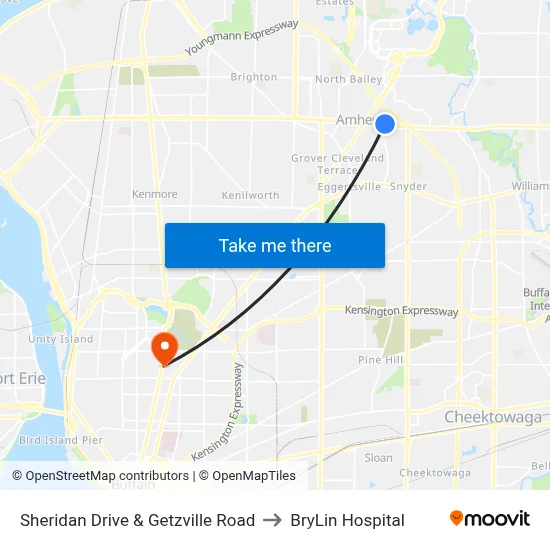Sheridan Drive & Getzville Road to BryLin Hospital map