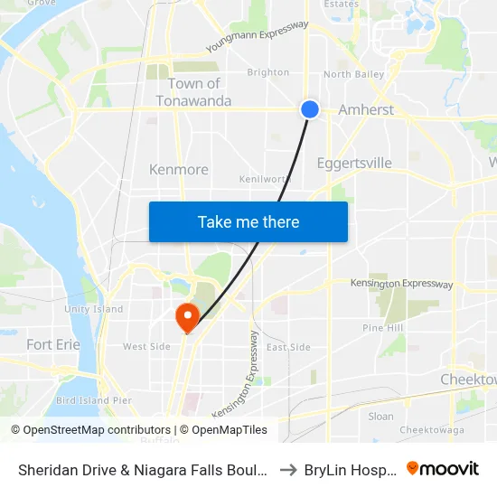 Sheridan Drive & Niagara Falls Boulevard to BryLin Hospital map