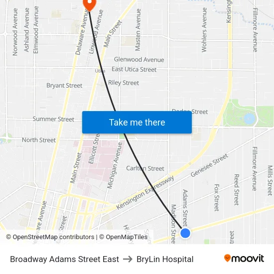 Broadway & Adams Street to BryLin Hospital map
