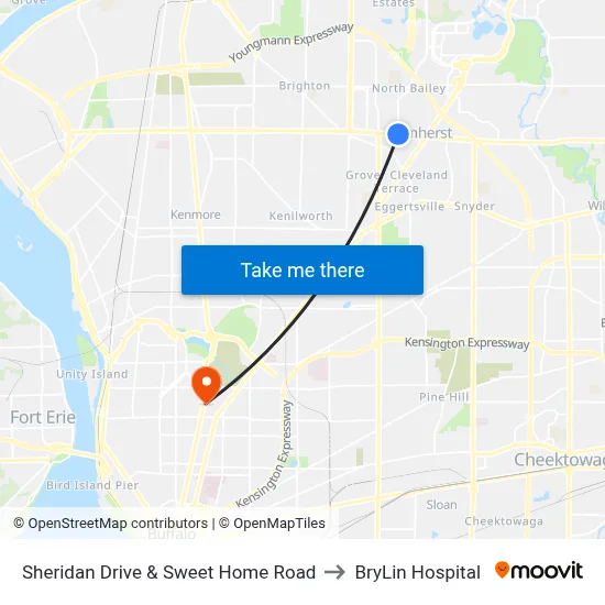 Sheridan Drive & Sweet Home Road to BryLin Hospital map